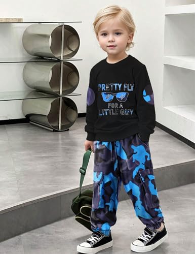 Image of Gaupafmb Toddler Boy Clothes Black Long Sleeve Letter Print Sweatshirts and Camouflage Pants Toddler Boy Fall Outfits