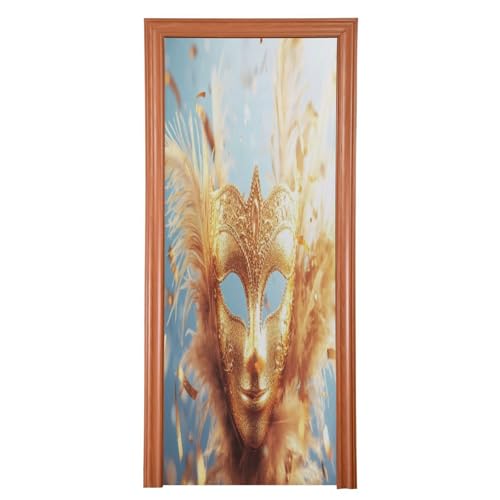 FLildon Carnival Golden Mask Mardi Gras Door Cover Decoration, Party Accessory Porch Decor for Festive Ornament Room Door Covers 36 x 98 Inch