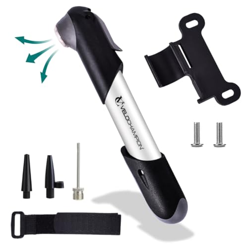 VeloChampion Mini Fahrradpumpe mit Rahmenhalterung | Tragbare, Kompakte Fahrradpumpe aus Legierung mit Rahmenhalterung | Presta, Schrader & Dunlop (Alloy 7 Pumpe)