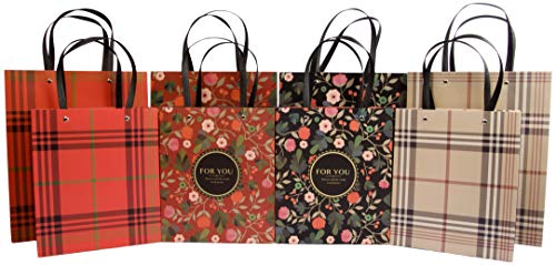 HELIDA Recyclable Holiday Gift Bags with Kraft Handle, Assorted Size 8 Pcs Set Classic Flowers Design Premium Paper Wrapping Sacks for Celebration on Any Occasion Large: 12.5x10.25x4.75 Medium: 10x8.25x4