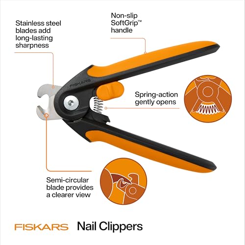 Image of Fiskars Pet Large Nail Clippers, Cat and Dog Trimmers for Grooming, 5.75 inch | Suitable for Medium to Large Dogs, Semi-Circular Blade for Clear View, SoftGrip Handle w / Safety Lock, Pet Supplies, Black