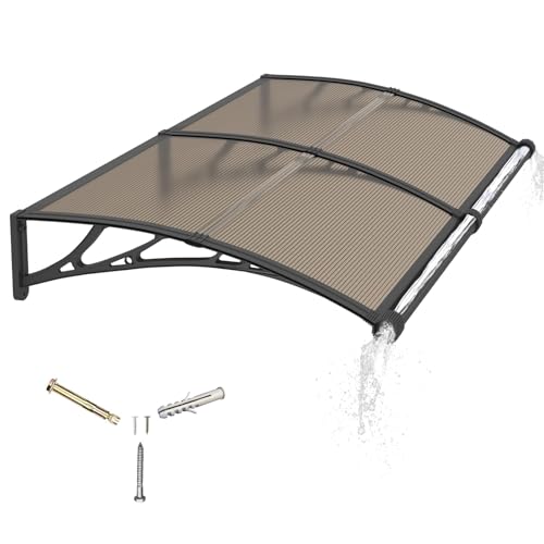 Auvent de Porte d'entrée 100x150cm Toit Marquise en Polycarbonate Porte Résistante Toit Abri Protection Contre La Pluie et UV Protection Contre la Pluie et...