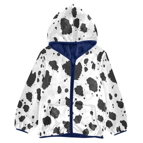 Country Cow Animal Pattern Toddler Fleece Jacket Girl Boys Hooded Fleece Jacket Coat Warm Outwear Zip-up 3-10T