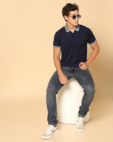 Image of INKKR Men's Solid Polo Collared Neck T-Shirt Combo (Black,Navy)-XS