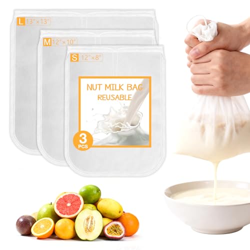Nut Milk Bag Reusable 3 Pack for Straining