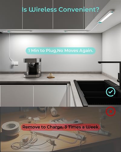 Image of ASOKO Under Counter Lights for Kitchen, Motion Sensor Lights Plug in, Hand Wave Activated Under Cabinet Light with Retractable Cable, 6000K White Dimmable Wired Closet Lights 2 Sets