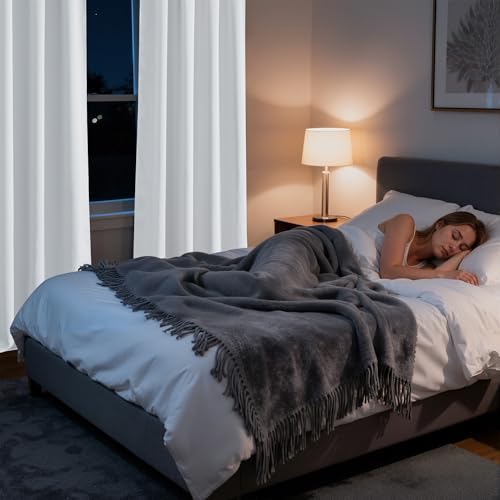 Image of RYB HOME 100% Blackout Short Curtains for Small Window, Thermal Insulated Noise Reducing Back Tab Curtains for Nursery Bathroom Basement, 42 inches Wide by 54 inches Long, White