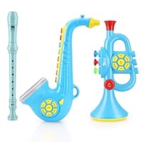 Lolossure Set of 3 Toy Saxophone Kids Trumpet and Recorder Flute,Musical Instruments Set for Children,Teaching Songs Gifts with Light & Sound for Kids Ages 3-5 5-9, for Kid