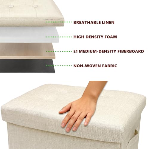 Image of ALASDO Storage Ottoman Footrest Stool Small Ottoman with Storage Foldable Ottomans Foot Rest Footstool Bench for Living Room 17x13x13inches Beige