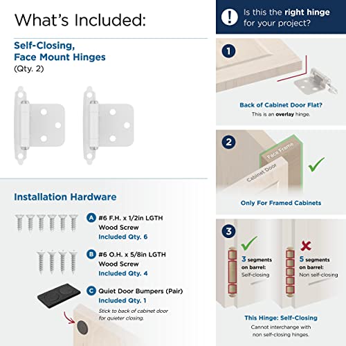 Image of Amerock 1 Pair Variable Overlay White Self-Closing Cabinet Hinge
