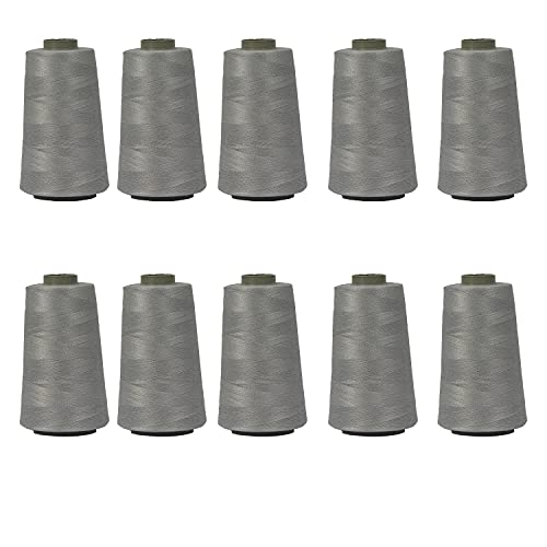 Image of Ace International Exports 3000M Overlock Polyester Sewing Thread Set Box Yarn Spools Cone (Grey) - Pack of 10