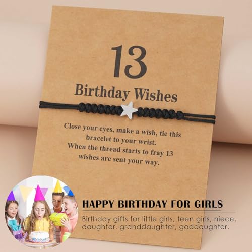 SNORSO 13th/16th/18th/21st Birthday Wishes Bracelet, Adjustable Star Cord Bracelets with Make A Wish Card, Birthday Gifts for Her Handmade Bracelet Birthday Gift for Daughter Niece Granddaughter2