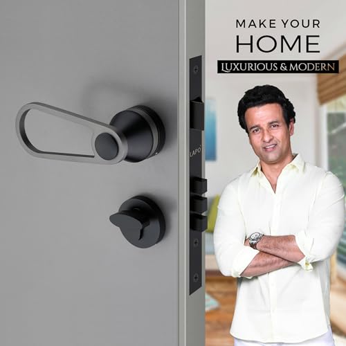 Image of LAPO Brass Mortise Door Lock for Home Main Door & Bedroom with Handle | Heavy-Duty 70mm Cylinder | 50x85mm Body | 3 Brass Keys | Left-Right Fit 30-50mm Door Home Office Hotel | Black Finish | Ro-152