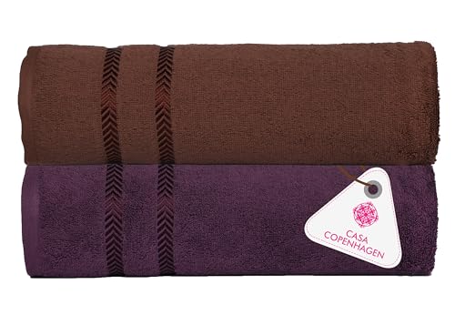 Image of Casa Copenhagen, Super Soft Ember Collection 2 Pieces 100% Cotton Large Bath Towel (Size : 75 x 150 cm) - Purple & Brown
