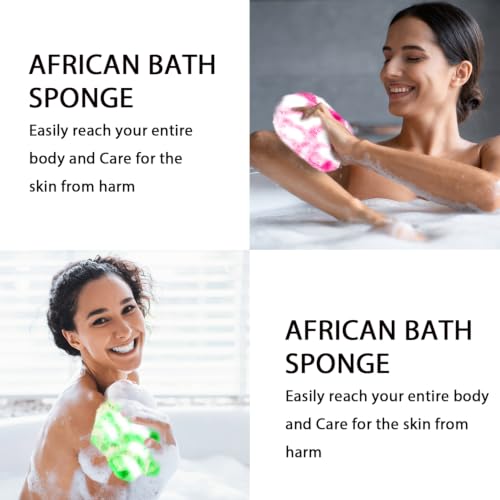 Image of UJFQBH African Net Sponge Authentic, A Soft Yet Powerful Exfoliating Body Scrubber, Dries Quickly, and Gradually Transforms Rough Skin into Smooth 3 Pieces Rose red, Yellow, Green
