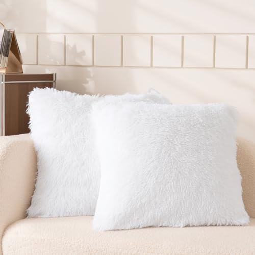 HAIHUA Faux Fur White Throw Pillow Covers, Fluffy...