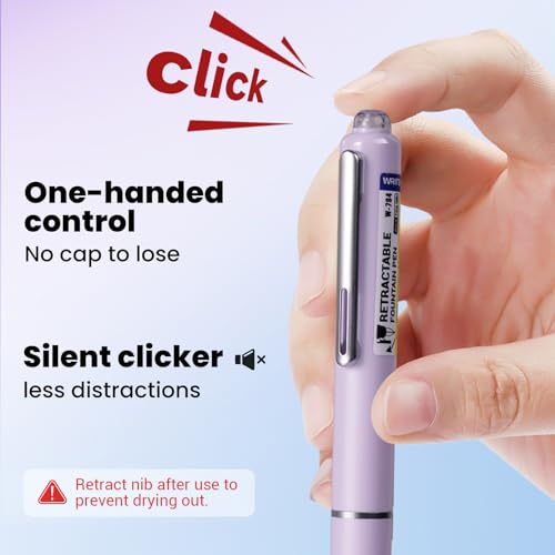 Image of WRITECH Fountain Pen Fine Nib: Retractable Black Ink Pens Set Includes 5 Ink Cartridges Smooth Writing for Calligraphy Sketching Journaling Gift (Purple)