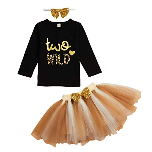 Toddler Baby Girls Floral Tutu Skirt Set Wild Two Long Sleeve 3Pcs Outfits with Headband(Black? 2T)
