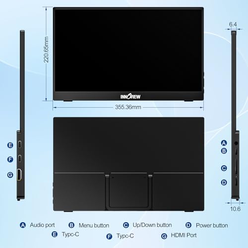 undefined InnoView Portable Monitor 15.6" 1080P Portable Monitors for Laptop with Protective Sleeve Built-in 90° Adjustable Stand USB C HDMI Ultra-Slim Portable Laptop Monitor for MacBook Phone PS Xbox Switch の商品画像 5