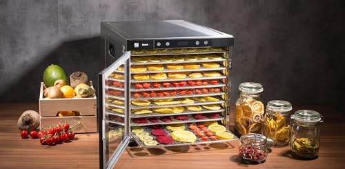 Dörrautomat/Obsttrockner G21 Mistral Edelstahl, 1.100 W, 10 Trockenplatten und 10 Feinsiebe, Digitale Temperatureinstellung: 35–75 °C – Bild 8