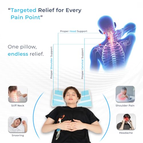 Image of CalmNest Anti-snoring Cervical 100% Memory Foam Pillow for Neck Pain & Shoulder Pain| Sleeping Pillow for Spondylitis Neck| Orthopaedic Ergonomic (1x 22 Blue Foam)