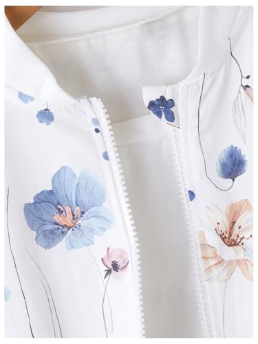 Verdusa Girl's Bomber Jacket Boho Floral Print Jacket Zip Up Long Sleeve Collar Jackets3