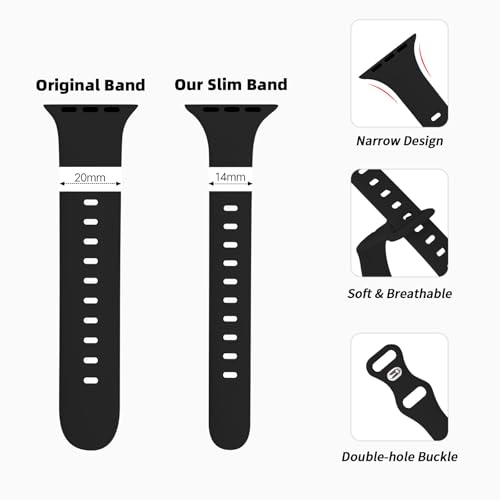 Image of Thin Silicone Band Compatible with Apple Watch 41mm 38mm 40mm 46mm 45mm 42mm 44mm, Slim Narrow Replacement Sport Strap Wristband for iWatch Series 11 10 9 8 7 6 5 4 SE Ultra 3 2 1 Women Men