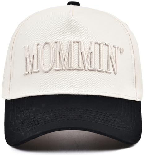 Image of Women's Mommin Trucker Hat - Vintage Two-Tone Ponytail Baseball Cap, Embroidered Adjustable Hat, Great Gift for Mom & Women