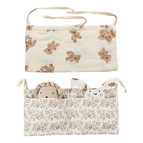 Mecmbj 2 piezas organizador de cama de bebé, organizador colgante ajustable con 2 bolsillos, organizador de cuna, bolsa almacenamiento colgante de niños para pañales, juguetes (albaricoque)