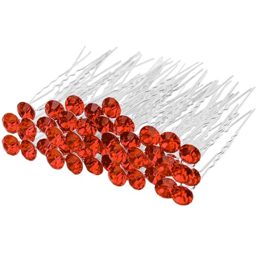 Lot de 25 épingles à cheveux en strass en forme de U pour femmes et filles, accessoires de coiffure pour bal de promo (rouge)