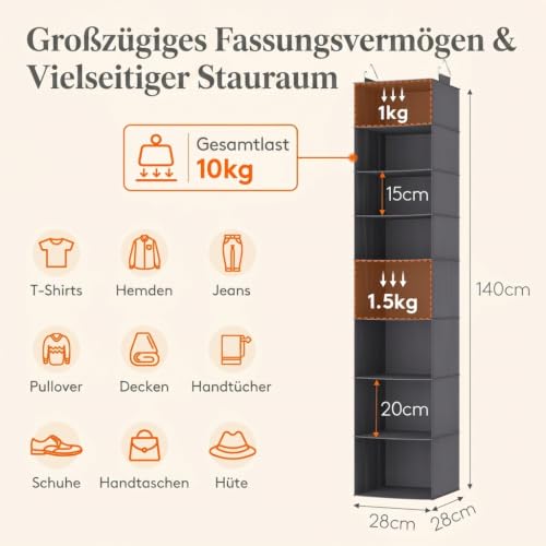 Lifewit Hängeregal für Kleiderschrank, Grau, 8 Fächern, 1 Stück – Ansicht 3