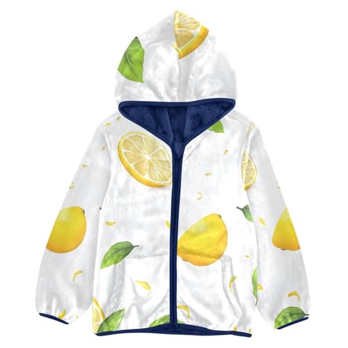 Lemon with Zest and Leaves Girls Fleece Jacket Girls Fall Jacket Girls Zip Up Hoodie Girls Sherpa Jacket 2-10T