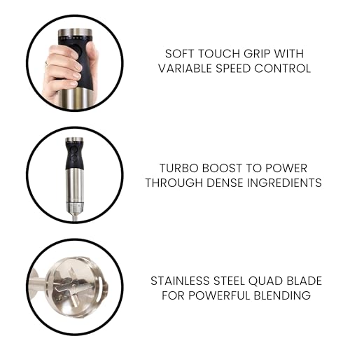 Kenmore 4-in-1 Handheld Immersion Blender with Food Processor, Chopper, Whisk & 700mL Beaker, Stainless Steel Stick Blender with Quad Blade for Baby Food, Soup, Puree & Smoothies - Image 6
