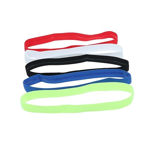 Hemoton 5Pcs Silicone Lined Sports Headband Non-Slip Hairband Workout Sweat Band Headband For Sweat Basketball Tennis Baseball Softball Volleyball Football Running Golf Yoga Archery Gym