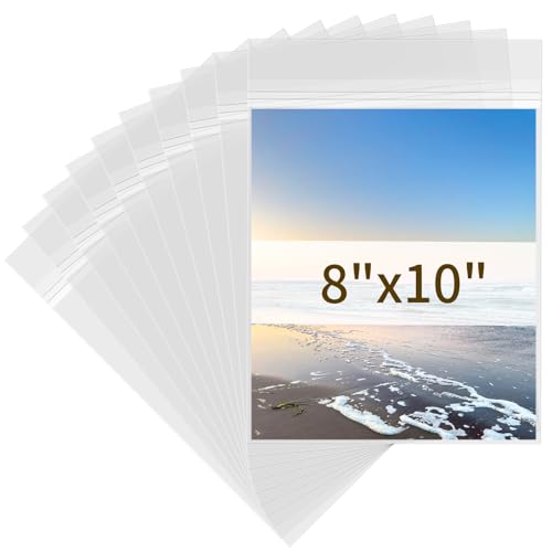 Svaldo 8x10 Photo Sleeves - Acid Free 1.57 mil (Single Side) Thick Heavy Duty Clear Plastic Bags Self Adhesive Crystal Clear Plastic Sleeves for Paper Cardstock Photo Prints 8x10 25 Pack