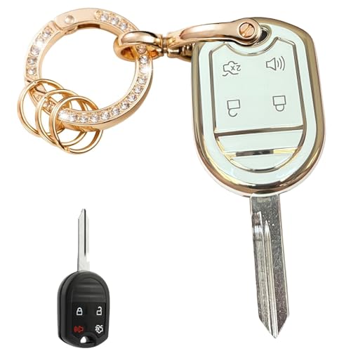 WENHENI Keyless Entry Systems Key for Ford Key Fob Cover Shell with Keychain Fit for Ford F-150 F-250 F-350 F-450 Flex Explorer Escape Ranger Fusion Econoline Mercury (4A-Button Gold-White)