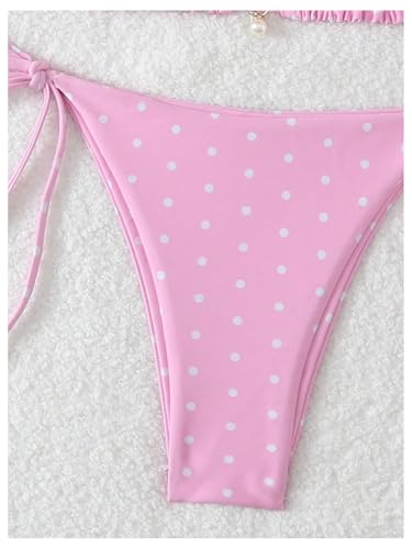 Image of SOLY HUX Women's Polka Dots Print Bathing Suit Halter Triangle Tie Side Bikini Sets Two Piece Swimsuit