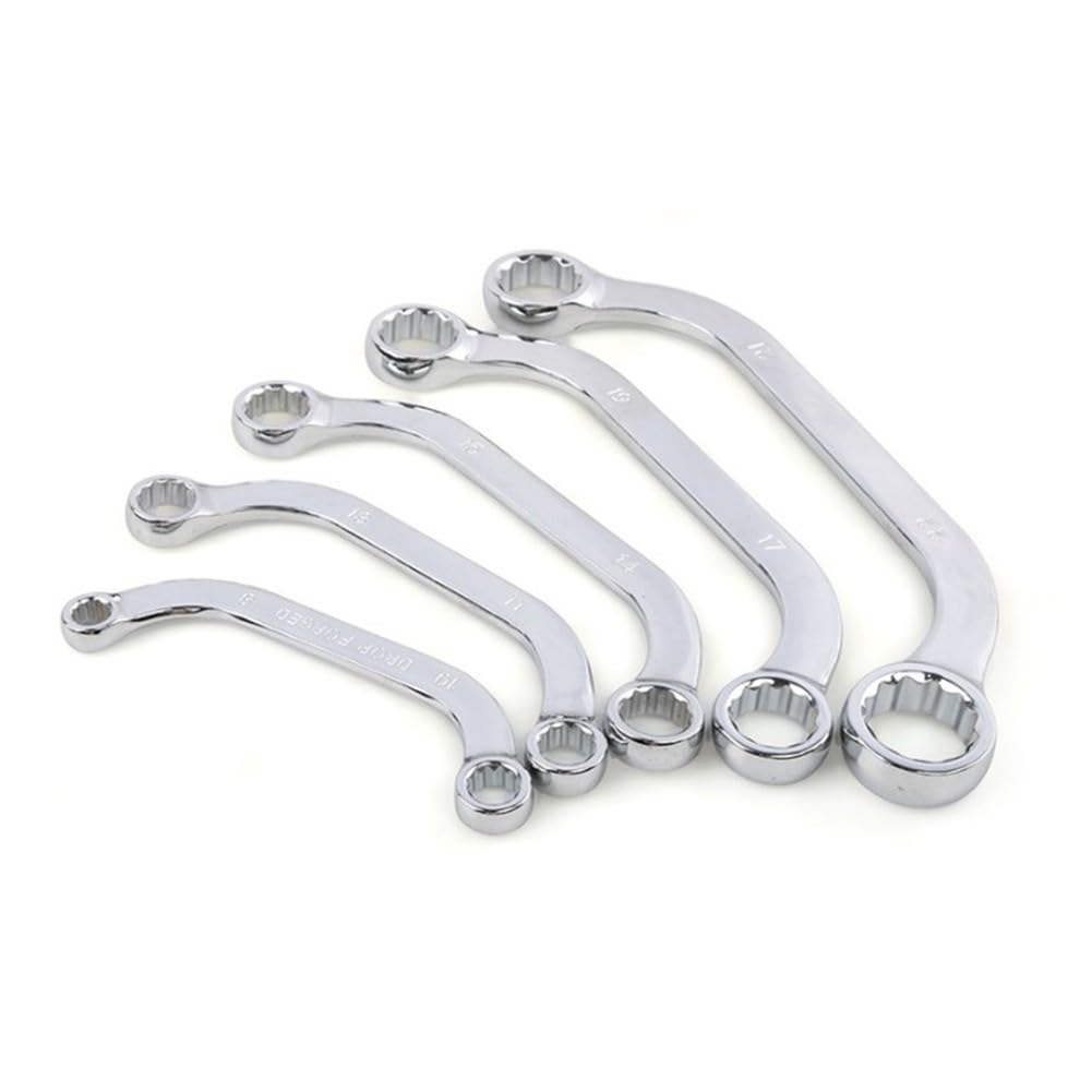 U-Type Double-Ended Ratchet Wrench Set (8–22 mm), 12-Point Socket Design, Chrome Vanadium Steel, Lightweight 5-Pc for Ring Spanner Kit