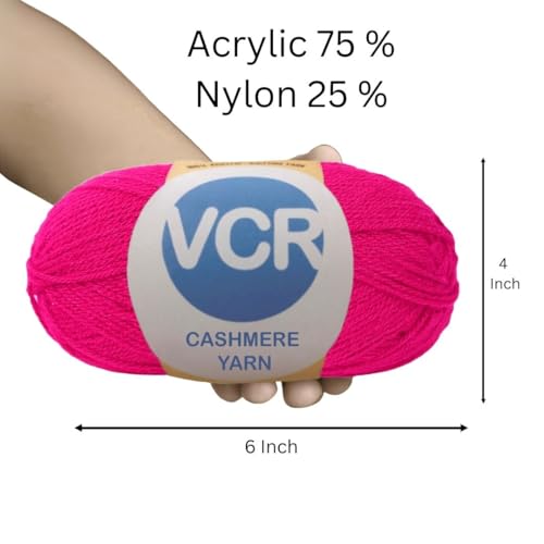 Image of VCR Deep Pink Cashmere Knitting Yarn, 100 Grams Hank, 265 Meters Length, Acrylic 75% and Nylon 25%, Soft Crosia Thread for Crochet and Knitting, Suitable for Sweaters, Pullovers and Jackets