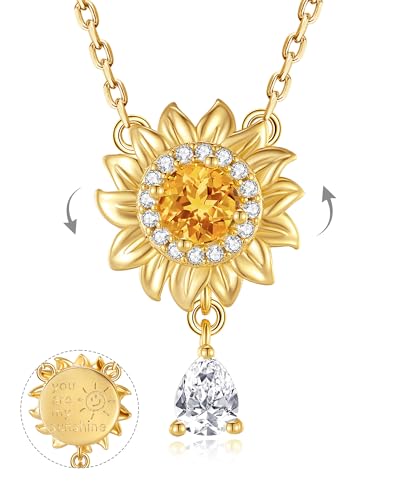 FANCIME Flower necklace Sterling Silver Spinning Pendant, You Are My Sunshine Fidget Rotatable Jewelry Birthday Christmas Gifts for Women Wife Her