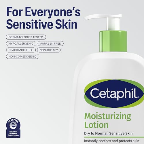 Cetaphil Moisturising Lotion 500ml with Pump, Large Value Lightweight Daily Lotion for Normal to Dry Sensitive Skin, Non-Greasy Fast-Absorbing Face & Body Hydration, Family Pump Bottle