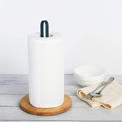 TIEYIPIN Paper Towel Holder, Countertop Roll Stand with Anti-Skid Wooden Bamboo Base for Kitchen, Cabinet, Table - Image 3