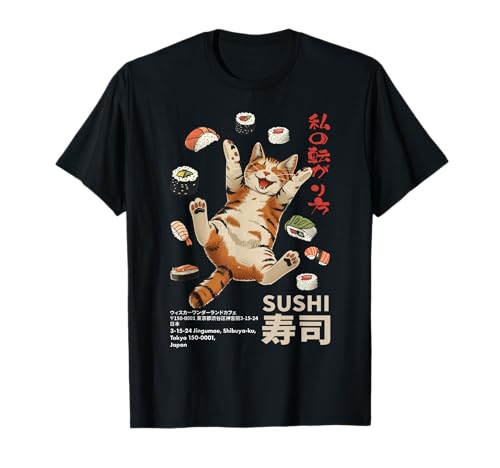 Anime-Style Sushi Cat: Harajuku Tokyo Japan Cat Cafe T-Shirt