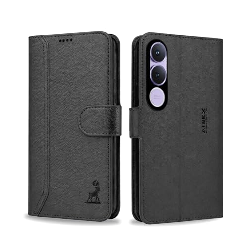 Image of AIBEX Compatible for Vivo V70Fe 5G Flip Cover Leather Finish | Inside TPU with Card Pockets | Wallet Stand | Complete Protection Flip Case Black