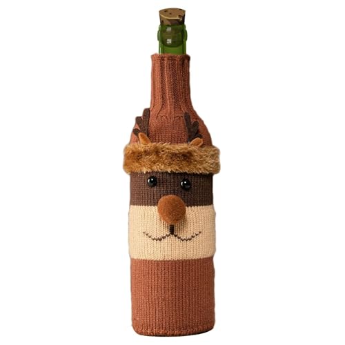 Samuliy Funda para botella de vino de Navidad, funda decorativa de Papá Noel, bolsas de botellas de punto con muñeco de nieve y alce, decoración reutilizable para botella de vino para el hogar, Alce,