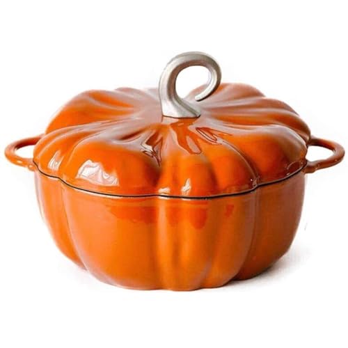 Cacerola de calabaza de hierro fundido con tapa, antiadherente, horno holandés pansenamelado, utensilios de cocina para cocinar lentamente, pollo, fuego abierto, estufa, camping, 24 cm
