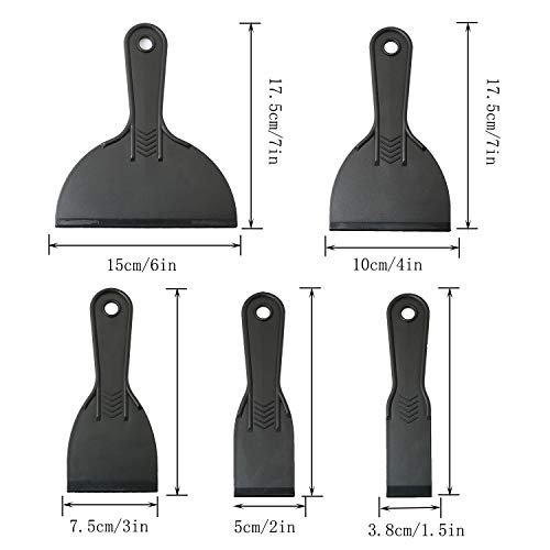 Rlecs 5 Pieces Plastic Putty Knife Set Flexible Paint Scrapers Tool For Decals, Wallpaper, Baking, Wall And Car Putty (1.5 Inch, 2 Inch, 3 Inch, 4 Inch, 6 Inch), Black #TOP1