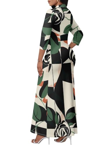 Image of PinkPatty Women's Casual 3 /4 Sleeve Polo V Neck Bodycon Maxi Dress