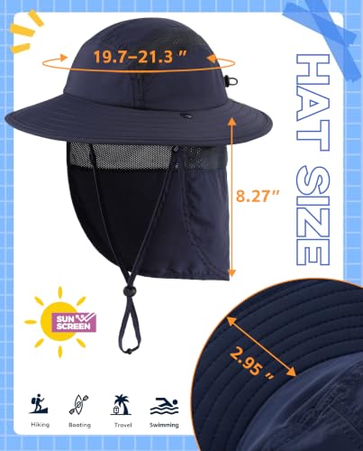 Image of Home Prefer UPF 50+ Boys Sun Hat with Neck Flap Wide Brim Summer Beach Bucket Hat for Boys Girls Toddler Kids Safari Hat