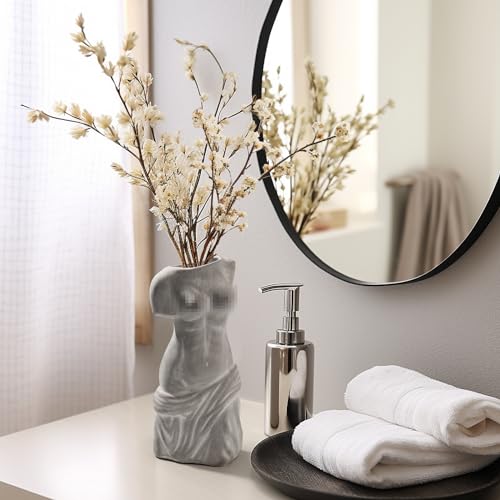 Body Modern Ceramic White Vase, Cement Art Flower Vases for Modern Aesthetic Room, Barthroom, Dining Room Decor